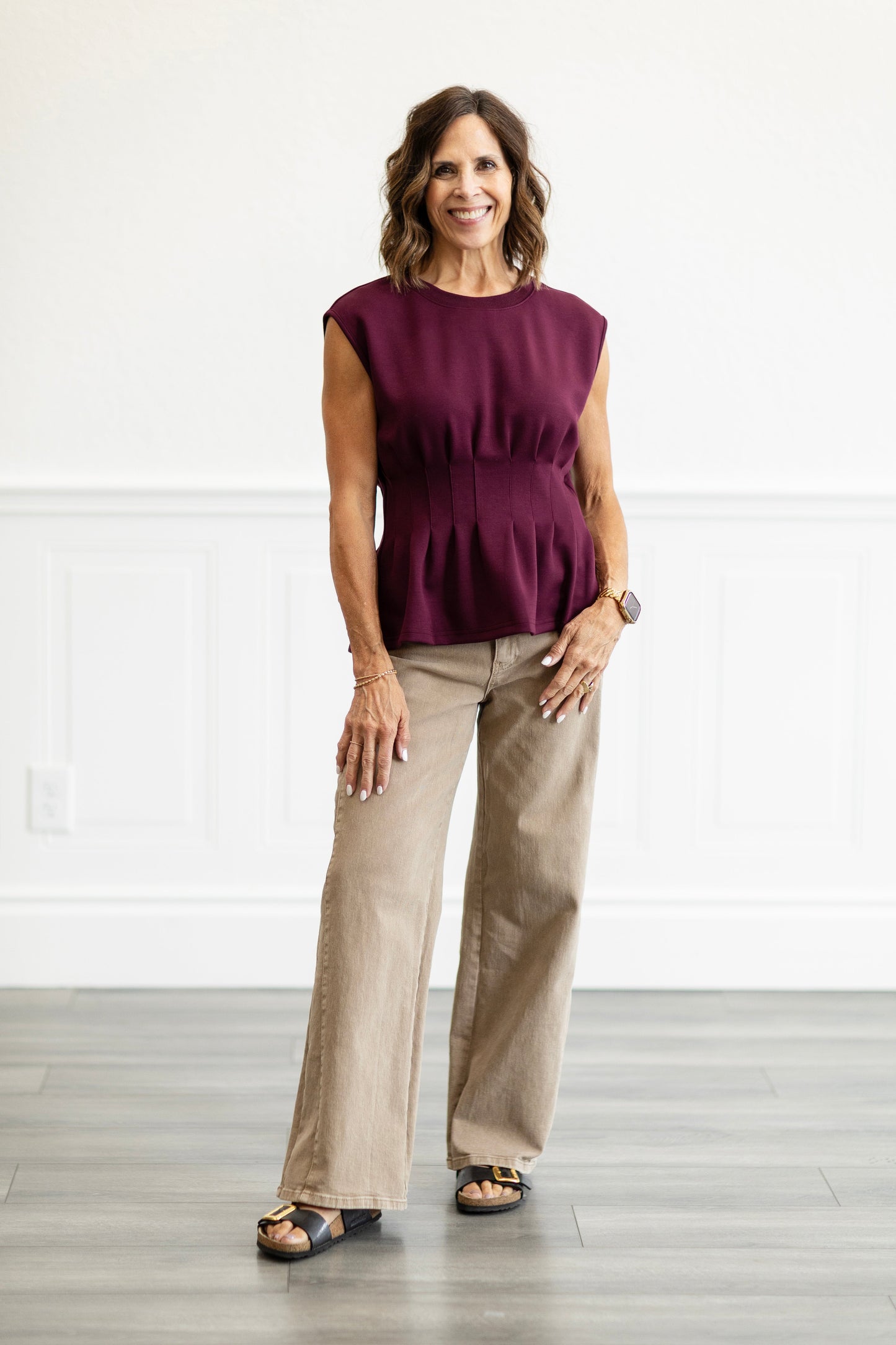High Rise Taupe Drawstring Crop Wide Leg Jeans