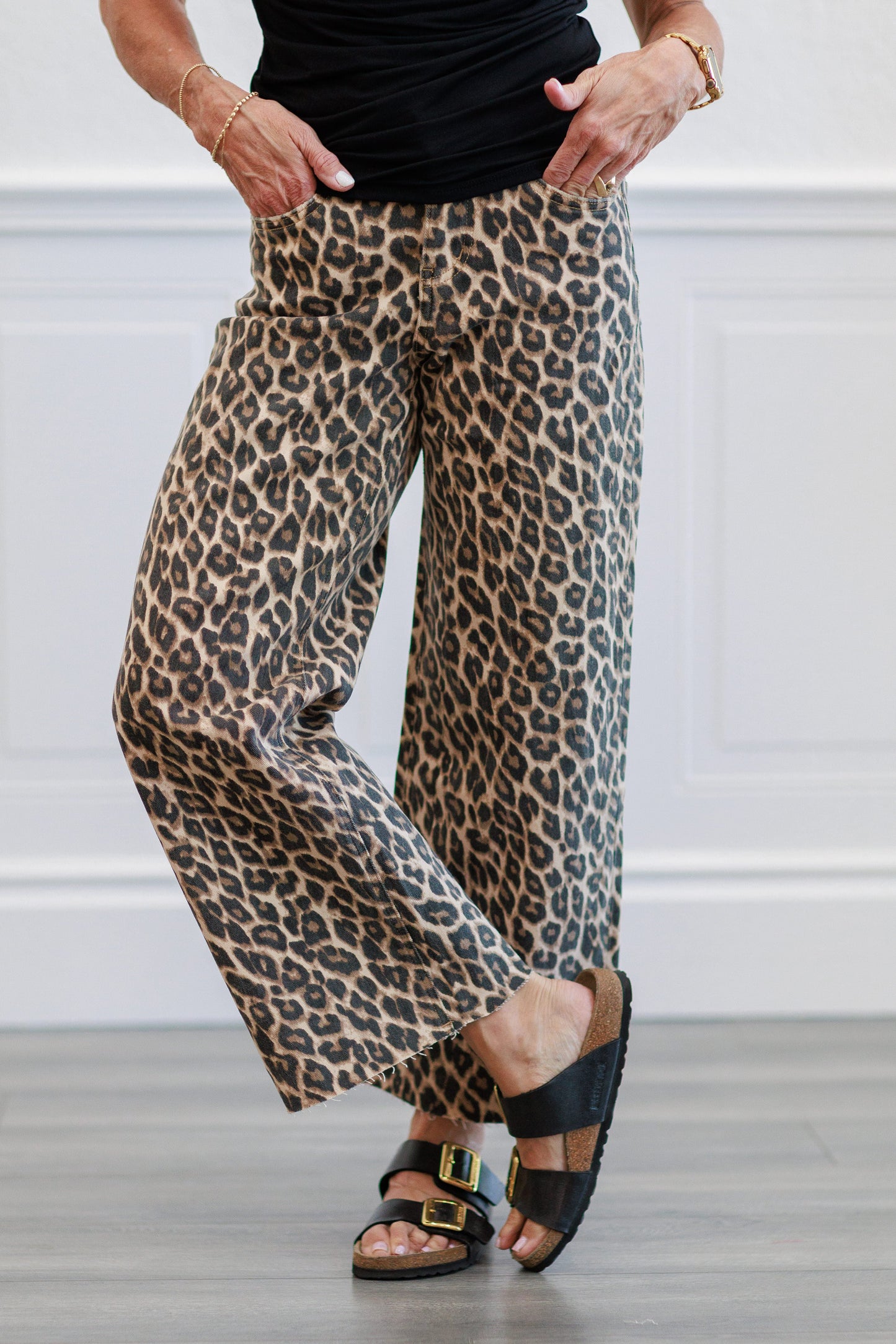 Animal Print Crop Wide Leg Jeans