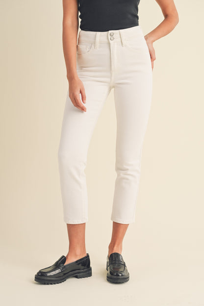 Double Button Straight Jeans in Off White