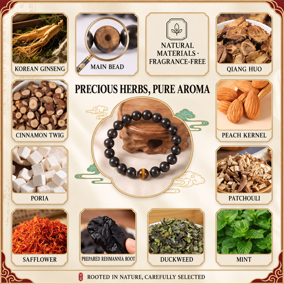 Five-Element Herbal Fragrance Bracelet | Traditional Chinese Herbal Beads, Handcrafted for Calm, Relaxation, Restful Sleep & Weight Management