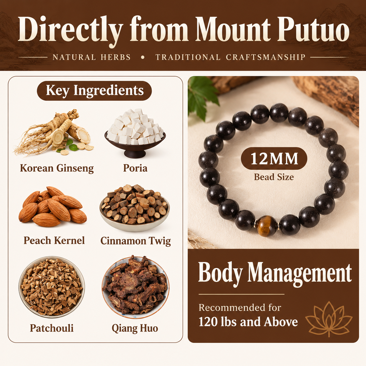 Five-Element Herbal Fragrance Bracelet | Traditional Chinese Herbal Beads, Handcrafted for Calm, Relaxation, Restful Sleep & Weight Management