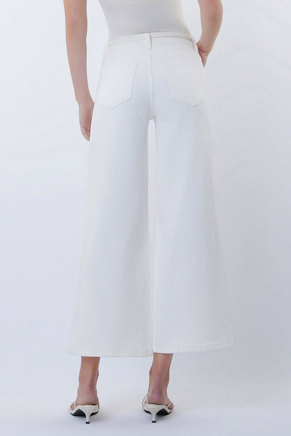 High Rise Crop Wide Leg Pants in White