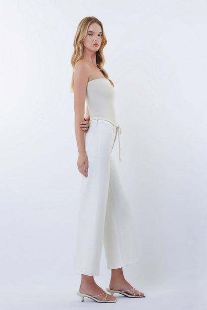 High Rise Crop Wide Leg Pants in White