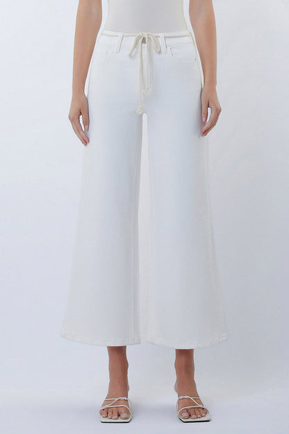 High Rise Crop Wide Leg Pants in White
