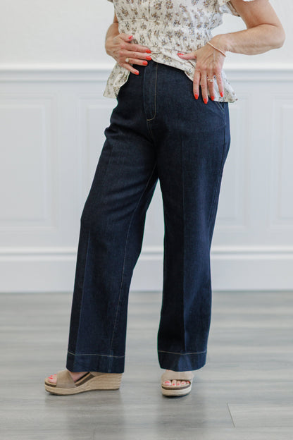 Dark Wash High Rise Wide Leg Trouser Jeans