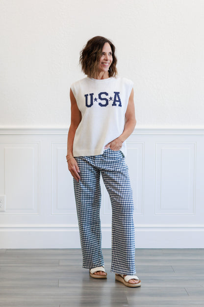 Barrel Jean Twist in Navy Gingham