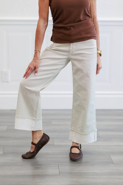 Pinstripe Wide Leg Cuffed Pants