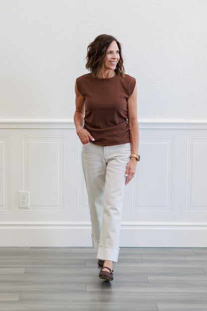 Pinstripe Wide Leg Cuffed Pants