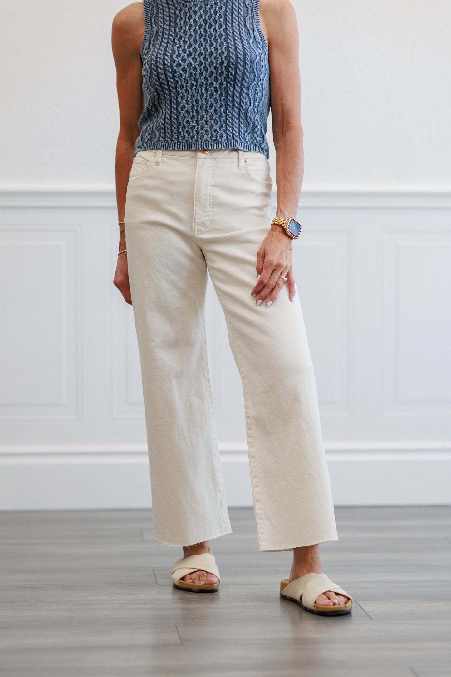 Meg High Rise Wide Leg in Ecru