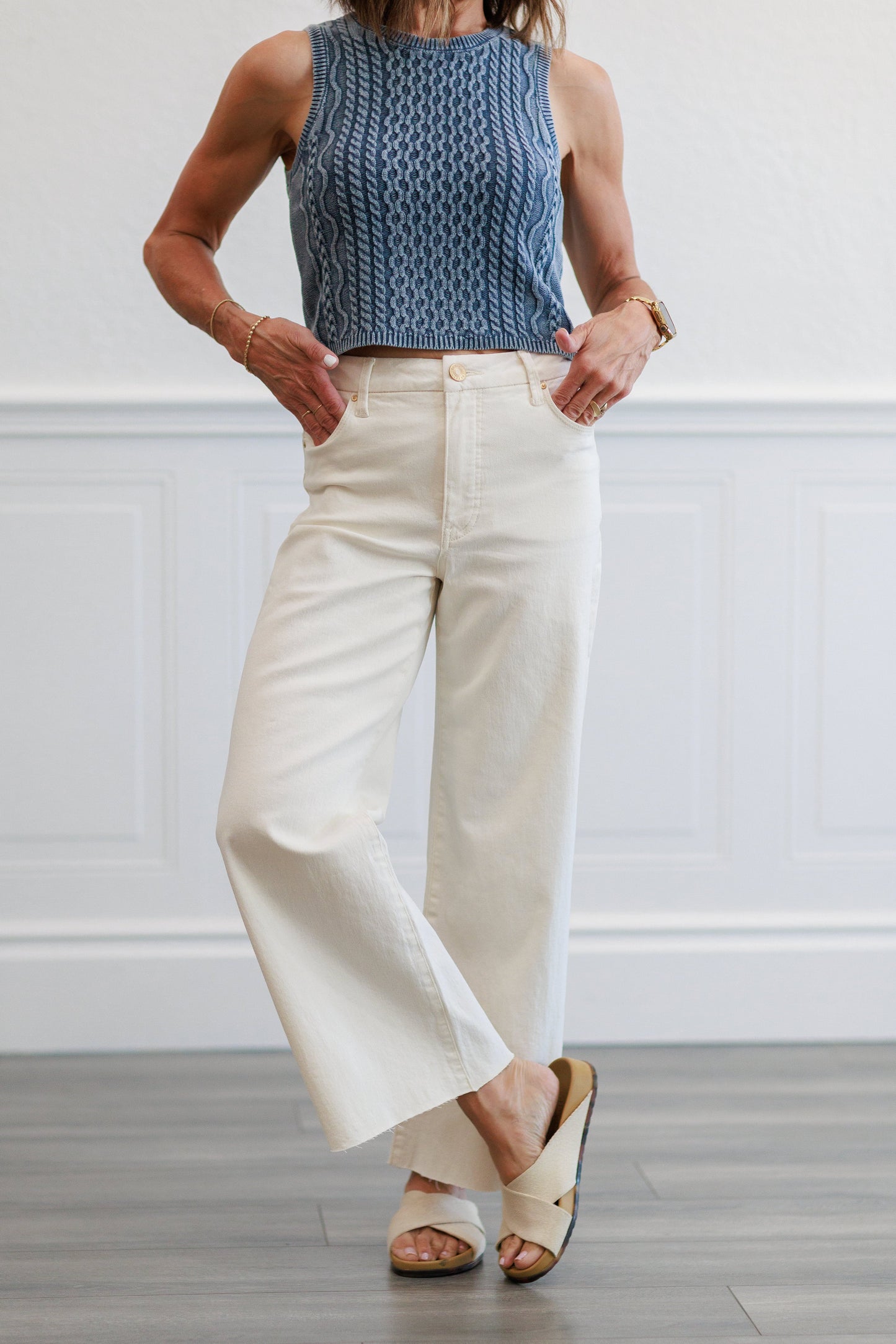 Meg High Rise Wide Leg in Ecru
