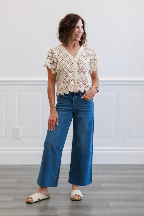 Super Soft Medium Wash High Waist Wide Leg Crop Jeans