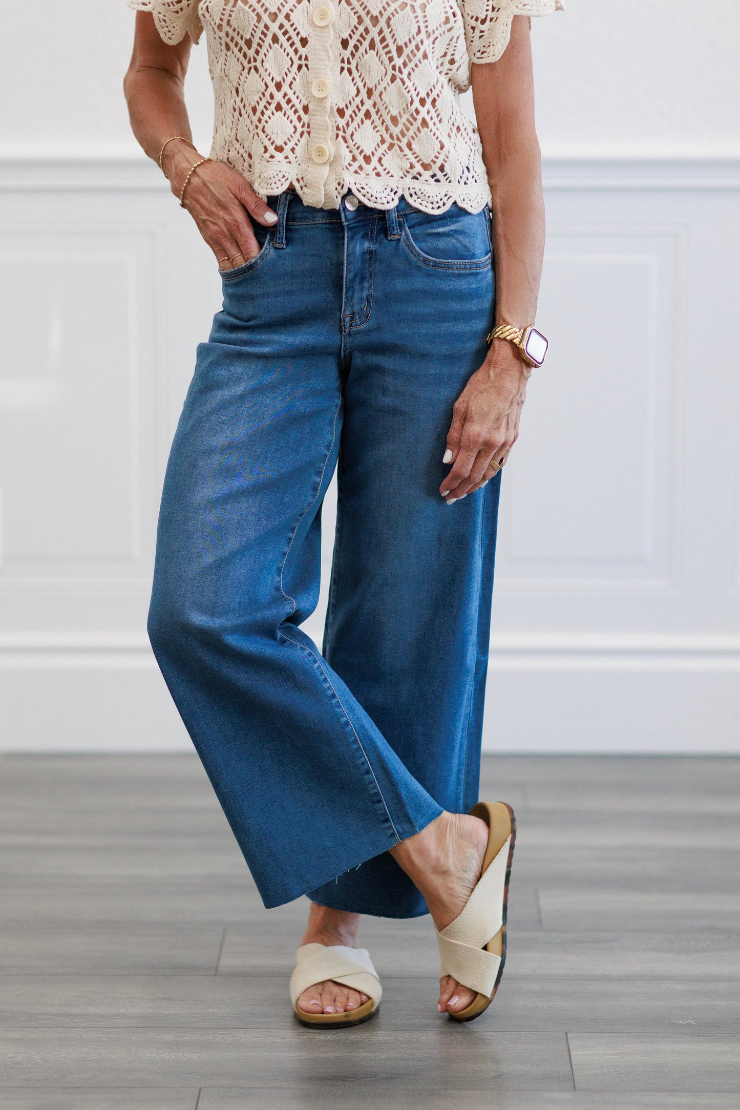 Super Soft Medium Wash High Waist Wide Leg Crop Jeans