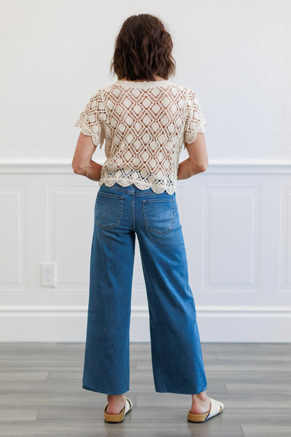 Super Soft Medium Wash High Waist Wide Leg Crop Jeans