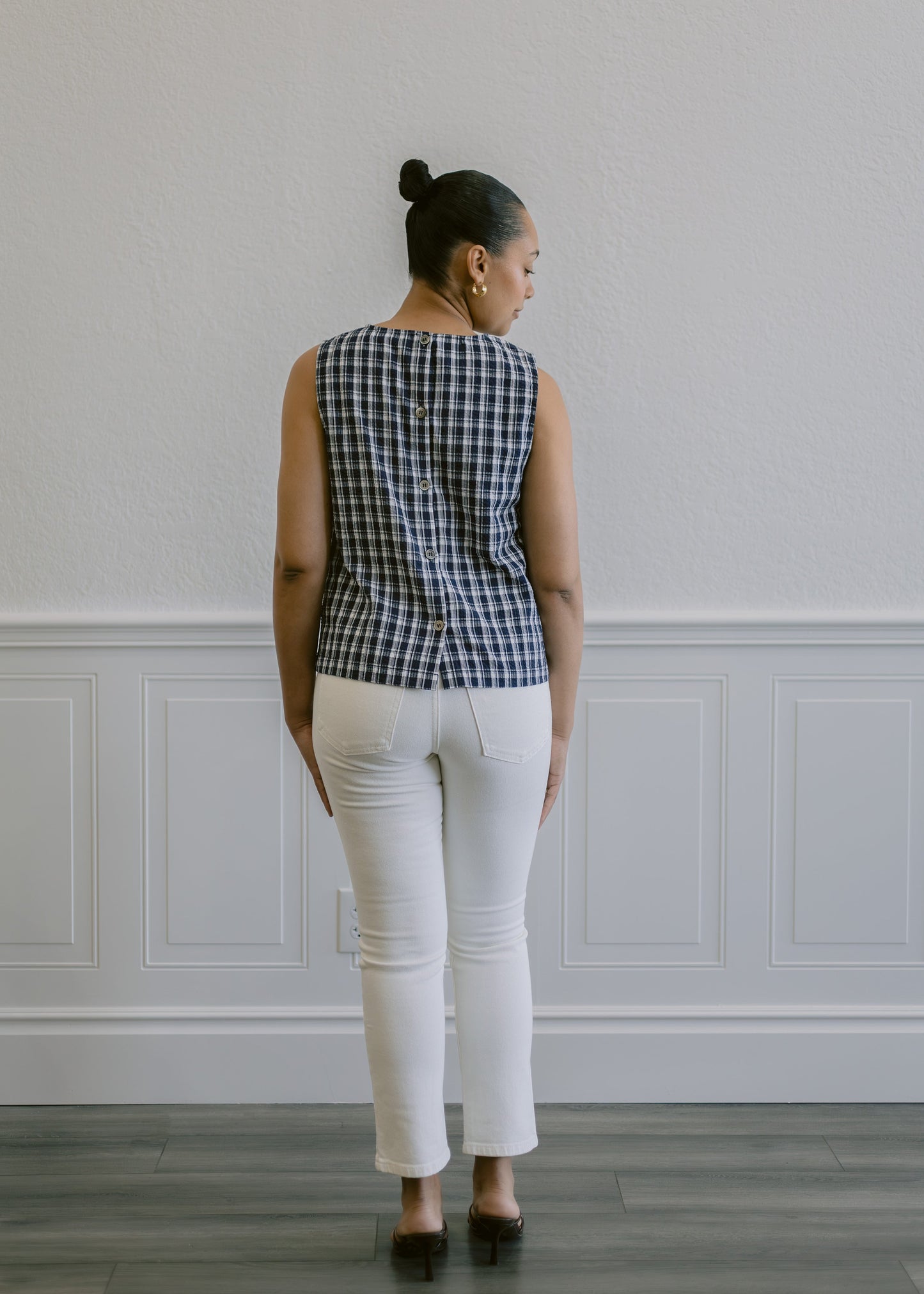 Double Button Straight Jeans in Off White