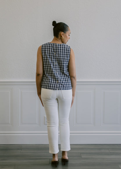 Double Button Straight Jeans in Off White