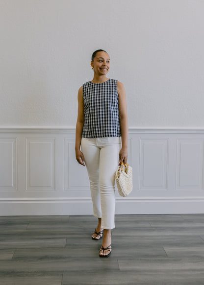 Double Button Straight Jeans in Off White