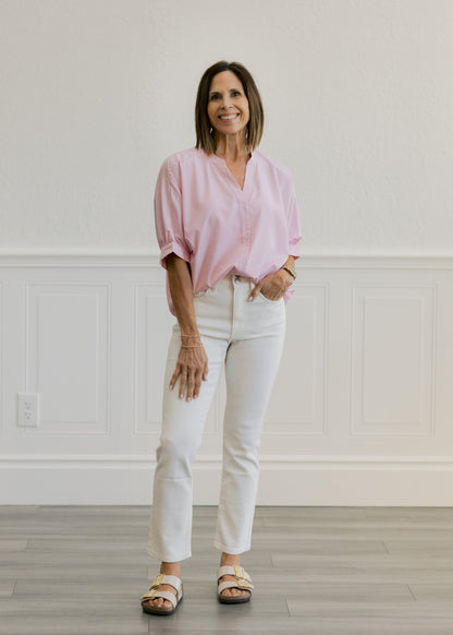 Double Button Straight Jeans in Off White