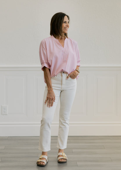 Double Button Straight Jeans in Off White