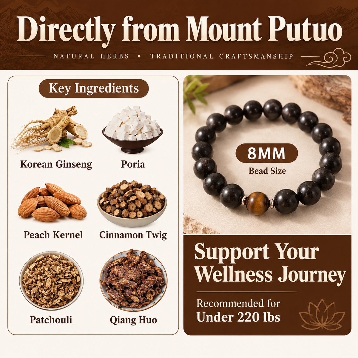 Five-Element Herbal Fragrance Bracelet | Traditional Chinese Herbal Beads, Handcrafted for Calm, Relaxation, Restful Sleep & Weight Management